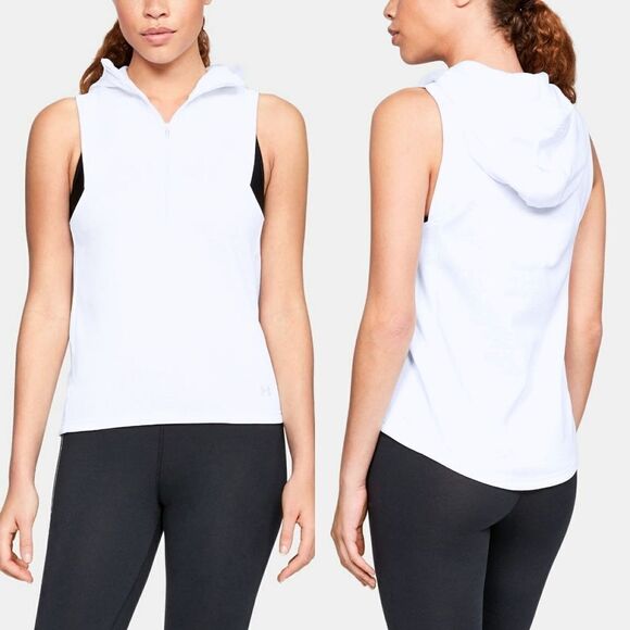 New! UNDER ARMOUR Women's Half Zip Hooded Fleece Active Vest Moisture Wick White - Picture 1 of 7